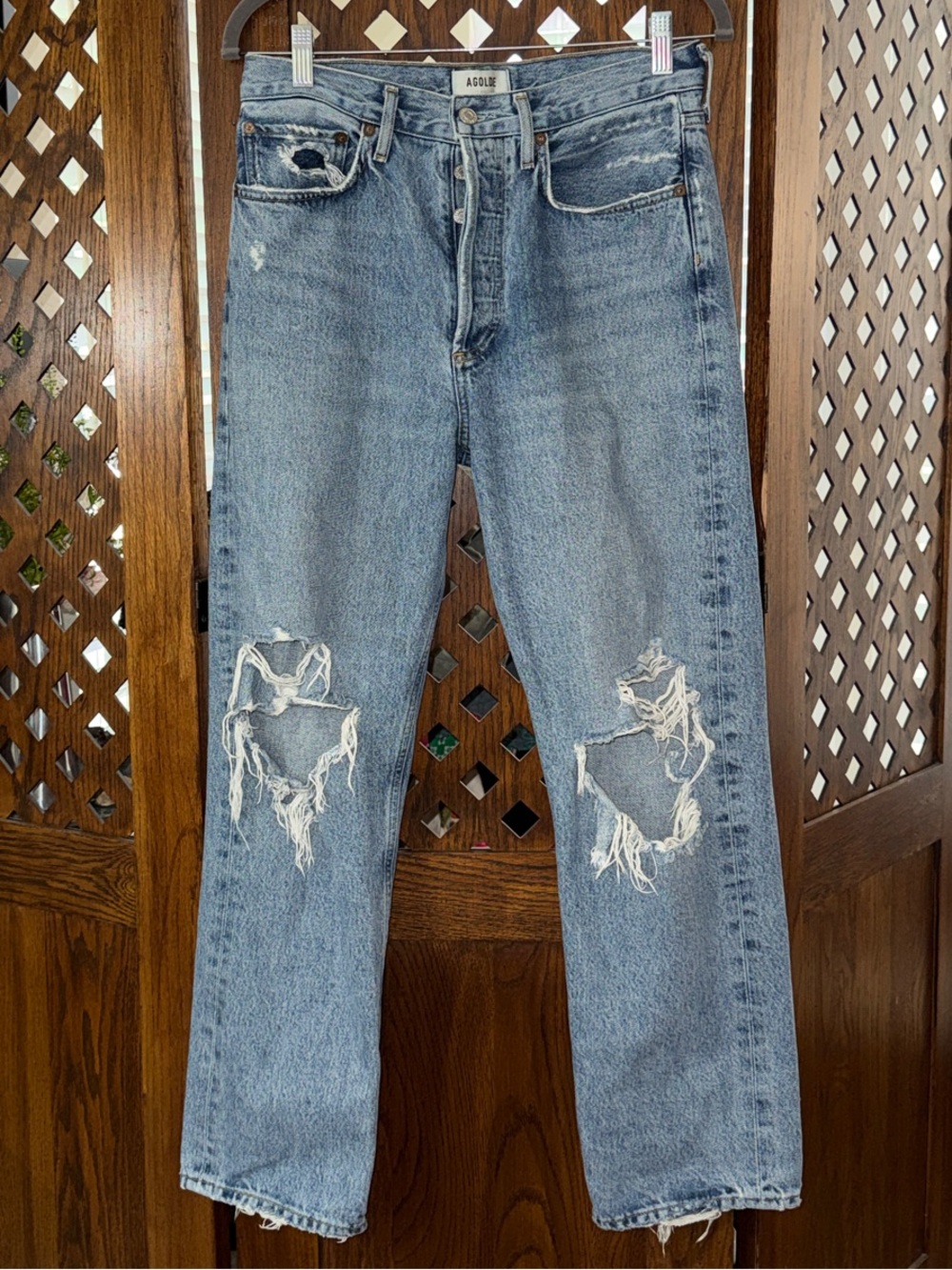 Agolde Light Blue Straight Leg Distressed Jeans